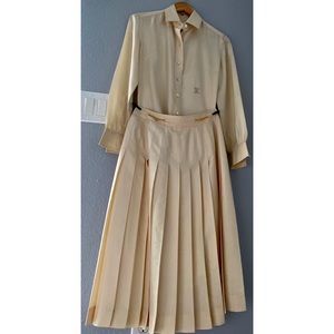 Vintage Celine Paris Cream Button Up & Pleat Skirt